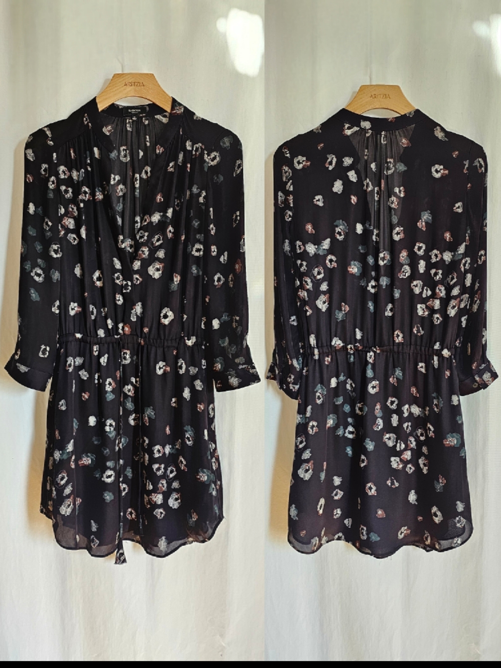 Aritzia Babaton Long Sleeve Silk Bennett Dress - Black & Pattern - Picture 11 of 16